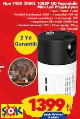 NPO T400 3000L 1080P HD TAŞINABİLİR MİNİ LED PROJEKSİYON